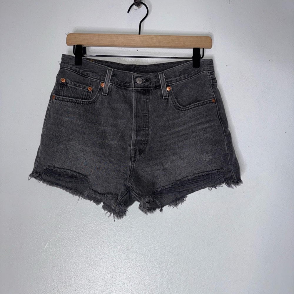 Levi’s 501 faded black Distressed Cut Off Jean Shorts Size 28